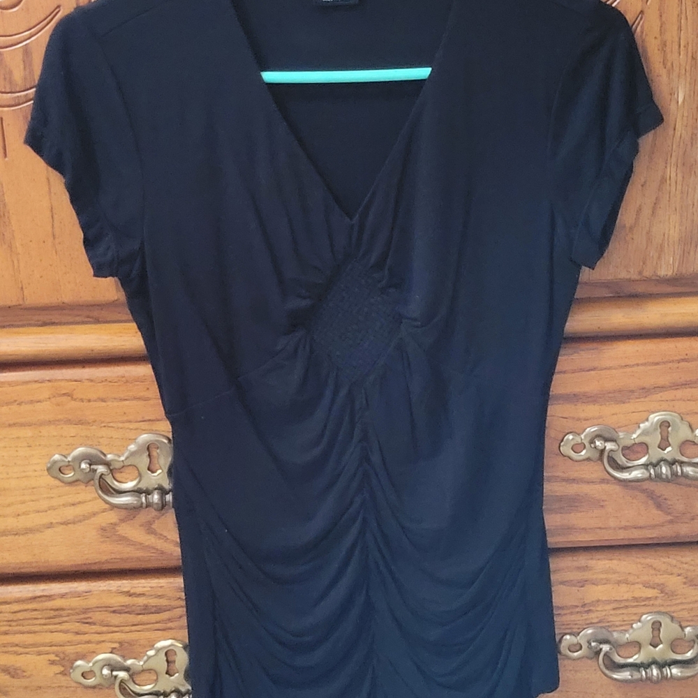 Tribal Black Ruched Women's Short Sleeve Blouse